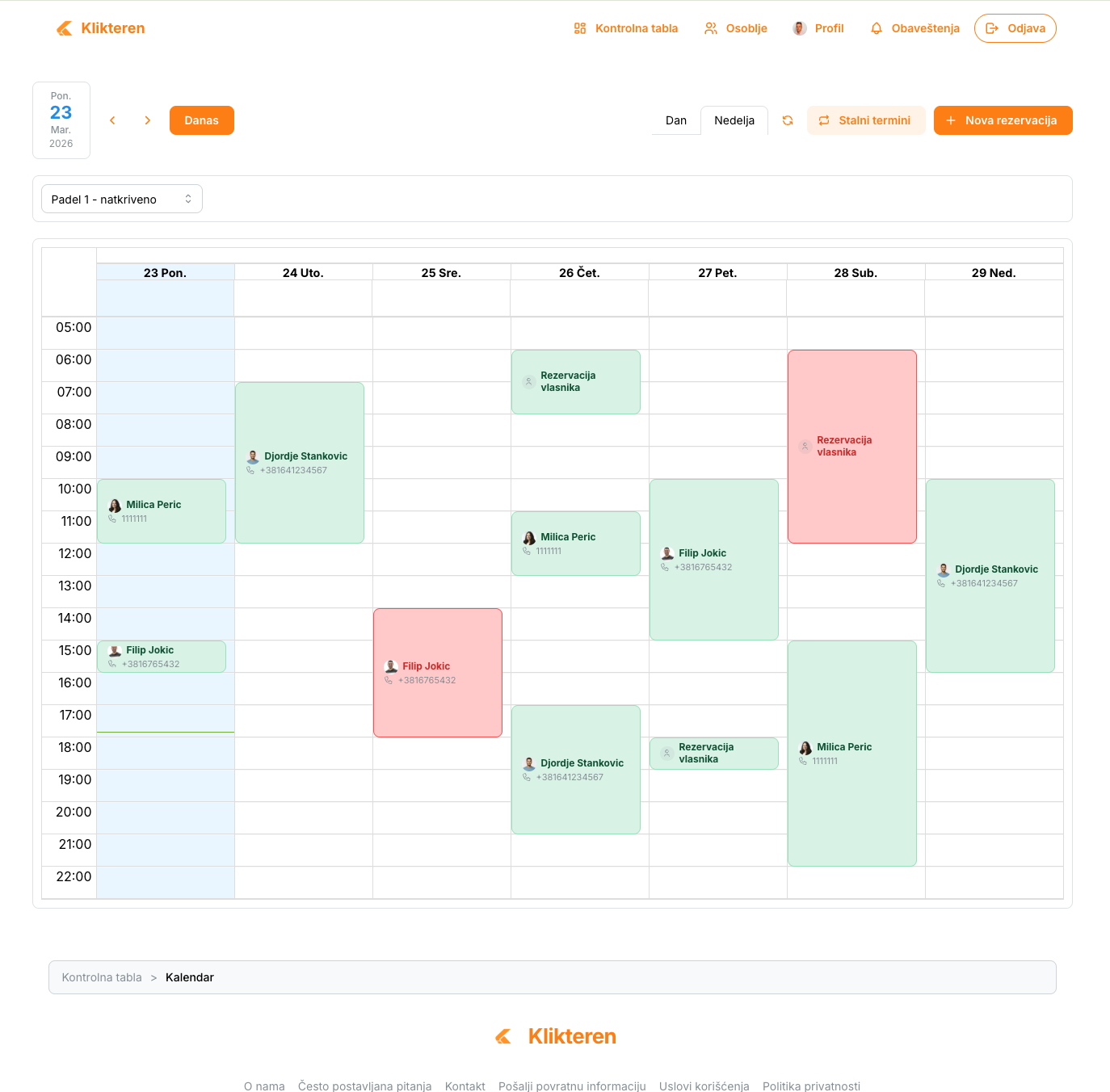 Weekly booking calendar