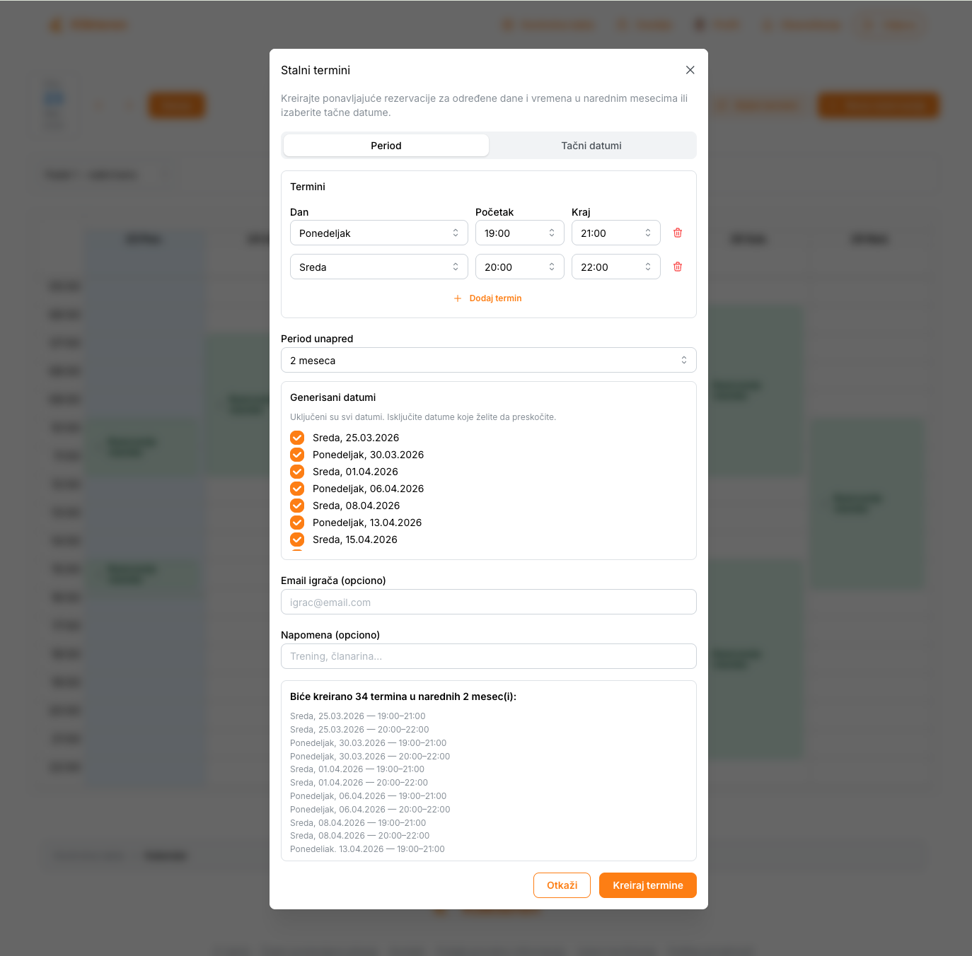 Flexible recurring slots setup